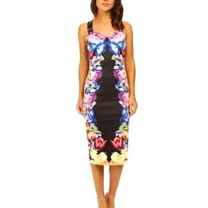Ted Baker 2 bodycon floral dress cris-cross back adjustable straps, zipper back